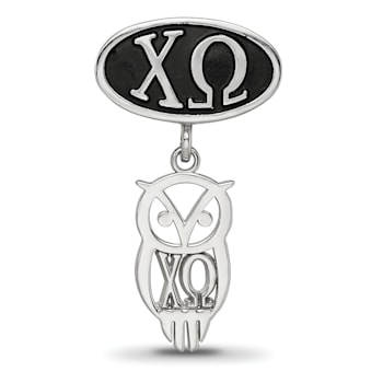 Sterling Silver LogoArt Chi Omega Oval with Owl Dangle Bead