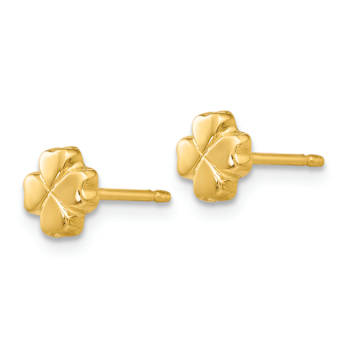 14k Yellow Gold Polished 6mm 4-Leaf Clover Stud Earrings