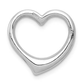 Rhodium Over 14k White Gold 3D Polished Heart Chain Slide Pendant