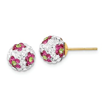 14k Yellow Gold Multi-Color Crystal Flowers 8mm Stud Earrings