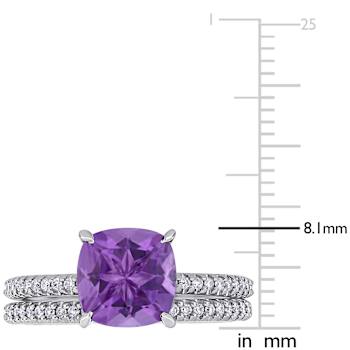 Amethyst and Diamond 14K White Gold Ring 1.98ctw