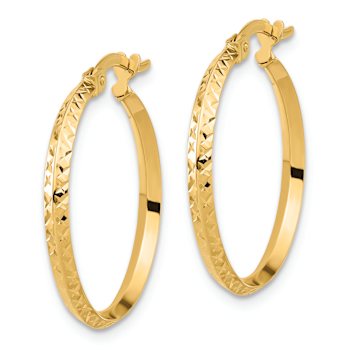 14k Yellow Gold Polished and Diamond-Cut 1" Knife Edge Hoop Earrings