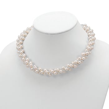 Rhodium Over Sterling Silver 6-7mm Freshwater Cultured Pearl/Glass Bead
Twisted Necklace