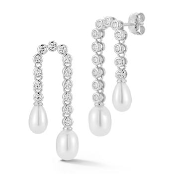 Rachel Zoe Freshwater Pearl and CZ Tennis Drop Earrings in Rhodium Over
Sterling Silver