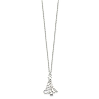 Sterling Silver Polished Christmas Tree Necklace