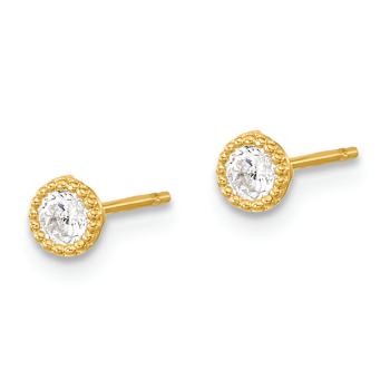 14K Yellow Gold Milgrain Bezel Cubic Zirconia Post Earrings