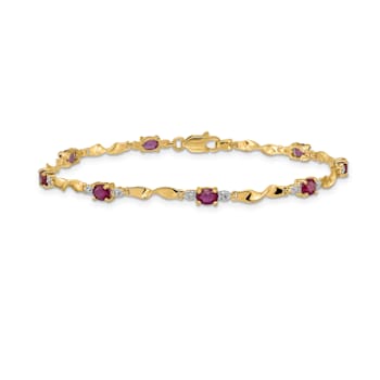 14k Yellow Gold and Rhodium Over 14k Yellow Gold Diamond and Oval Ruby Bracelet