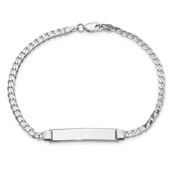 Rhodium Over 14k White Gold Flat Curb Link ID Bracelet