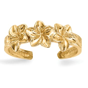 14K Yellow Gold Polished Flowers Toe Ring