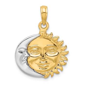 14K Two-tone Gold  3D Solid Polished, Textured and Reversible Sun and
Moon Pendant