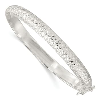 Rhodium Over Sterling Silver Polished and Diamond-cut 7.00mm Hinged Bangle