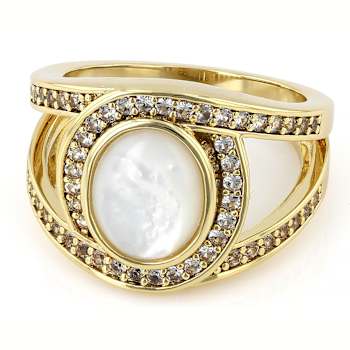 Mother-Of-Pearl And Lab-Created Sapphire Bypass Ring In 18K Gold Over
Brass 0.46ctw