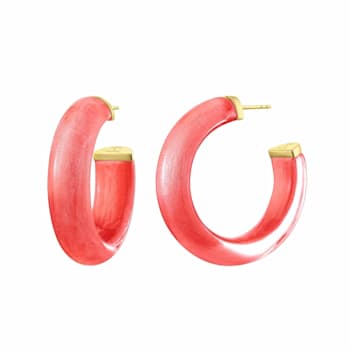 14K Yellow Gold Over Sterling Silver Small Illusion Acrylic Hoop
Earrings in Watermelon