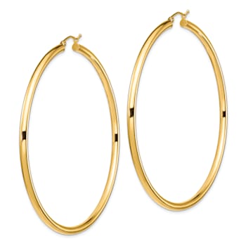 14k Yellow Gold 2 13/16" Polished Tube Hoop Earrings