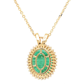 6.35 Ctw Emerald and 0.32 Ctw White Diamond Pendant in 14K YG