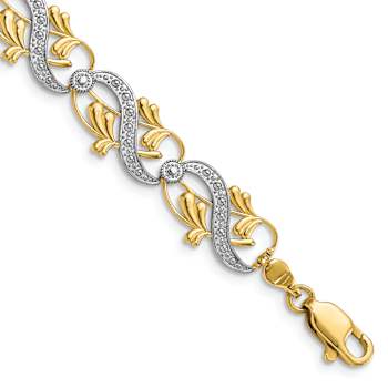 14K Two-tone Gold Diamond-Cut Fancy Link Bracelet