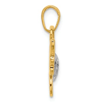 14k Two-tone Gold Polished and Diamond-cut Butterfly Pendant