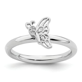 Rhodium Over Sterling Silver Stackable Expressions Butterfly with
Diamond Ring 0.015ctw