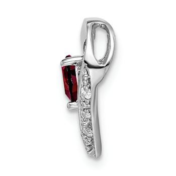 Rhodium Over 14k White Gold Garnet and Diamond Heart Pendant