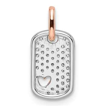 14k White Gold and 14k Rose Gold Small Dog Tag with Heart Diamond Pendant
