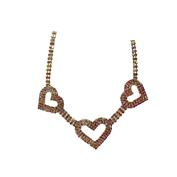 Gold Tone, AB Rose Crystal Heart Necklace.
