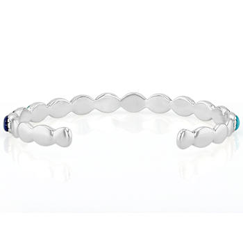 Blue Turquoise, Lapis Lazuli And Malachite Oxidized Silver Bangle 7x5mm