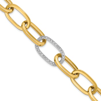 14K Yellow Gold with White Rhodium Diamond Oval 8-inch Bracelet 0.50ctw