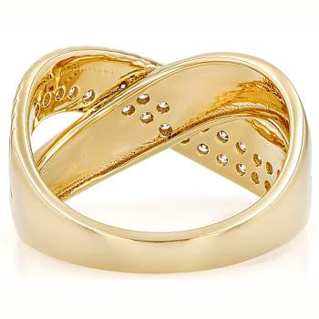 Moissanite Crossover Band Ring In 14K Gold Over Sterling Silver