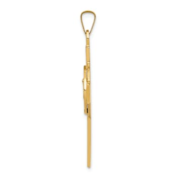 14k Yellow Gold Cross with Saint Michael Medal Pendant