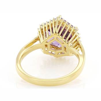 Amethyst And White Zircon Ring In 18K Gold Over Sterling Silver 5.01ct