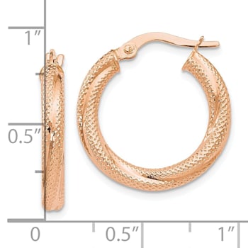 10k Rose Gold 21mm x 3mm Textured Hinged Hoop Earrings