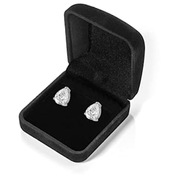 White Cubic Zirconia 14k White Gold Studs With Velvet Gift Box 3.00ctw