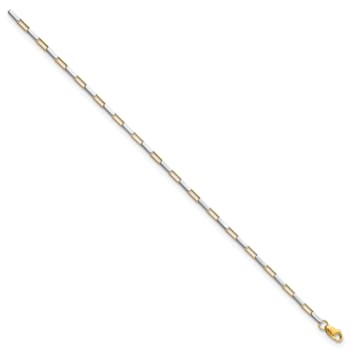 14K Two-tone Polished Fancy Box Links 7.5-inch Bracelet