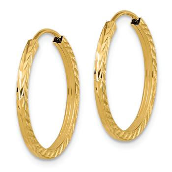 14k Yellow Gold 13/16" Diamond-Cut Square Tube Endless Hoop Earrings