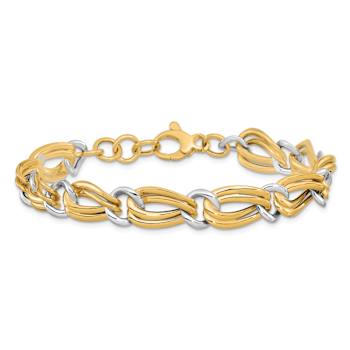 14K Two-tone Gold 10mm Polished Link Bracelet