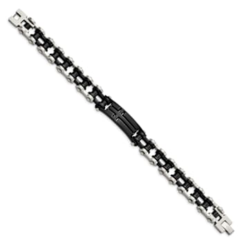 Stainless Steel Polished Black IP-plated Cross ID Bracelet