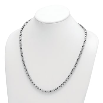Rhodium Over Sterling Silver 6.0mm Box 30 Inch Chain