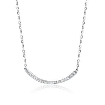 Curved CZ Bar Necklace In Sterling Silver
