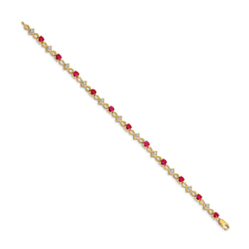 14k Yellow Gold and Rhodium Over 14k Yellow Gold Diamond and Ruby Bracelet