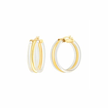 14K Yellow Gold Over Sterling Silver Acrylic Ridge Hoop Earrings in Clear