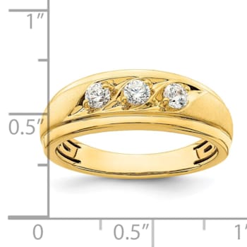 14K Yellow Gold 3-Stone Diamond Men's Ring 0.38ctw
