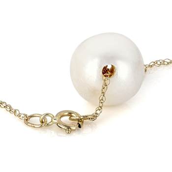 9mm Cultured Freshwater Pearl Station Necklace in 14k Yellow Gold