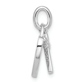 Rhodium Over Sterling Silver Cubic Zirconia Key and Heart Pendant