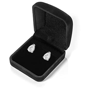 White Cubic Zirconia 14k White Gold Studs With Velvet Gift Box 1.00ctw