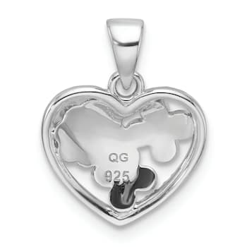 Rhodium Over Sterling Silver Enameled Floral Heart Children's Pendant