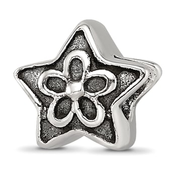 Sterling Silver Antiqued Star with Flower Bead