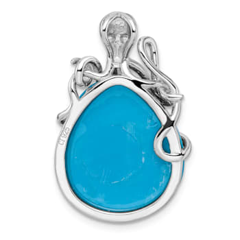 Rhodium Over Sterling Silver Blue Created Opal Octopus Chain Slide Pendant