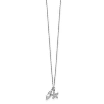 Rhodium Over Sterling Silver White Ice Diamond Shell 18 Inch with 2 Inch
Extension Necklace