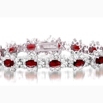 Ruby Color CZ Link Bracelet In Sterling Silver
