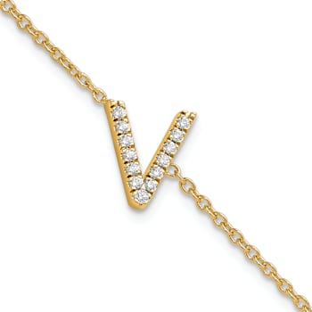 14k Yellow Gold Diamond Sideways Letter V Bracelet